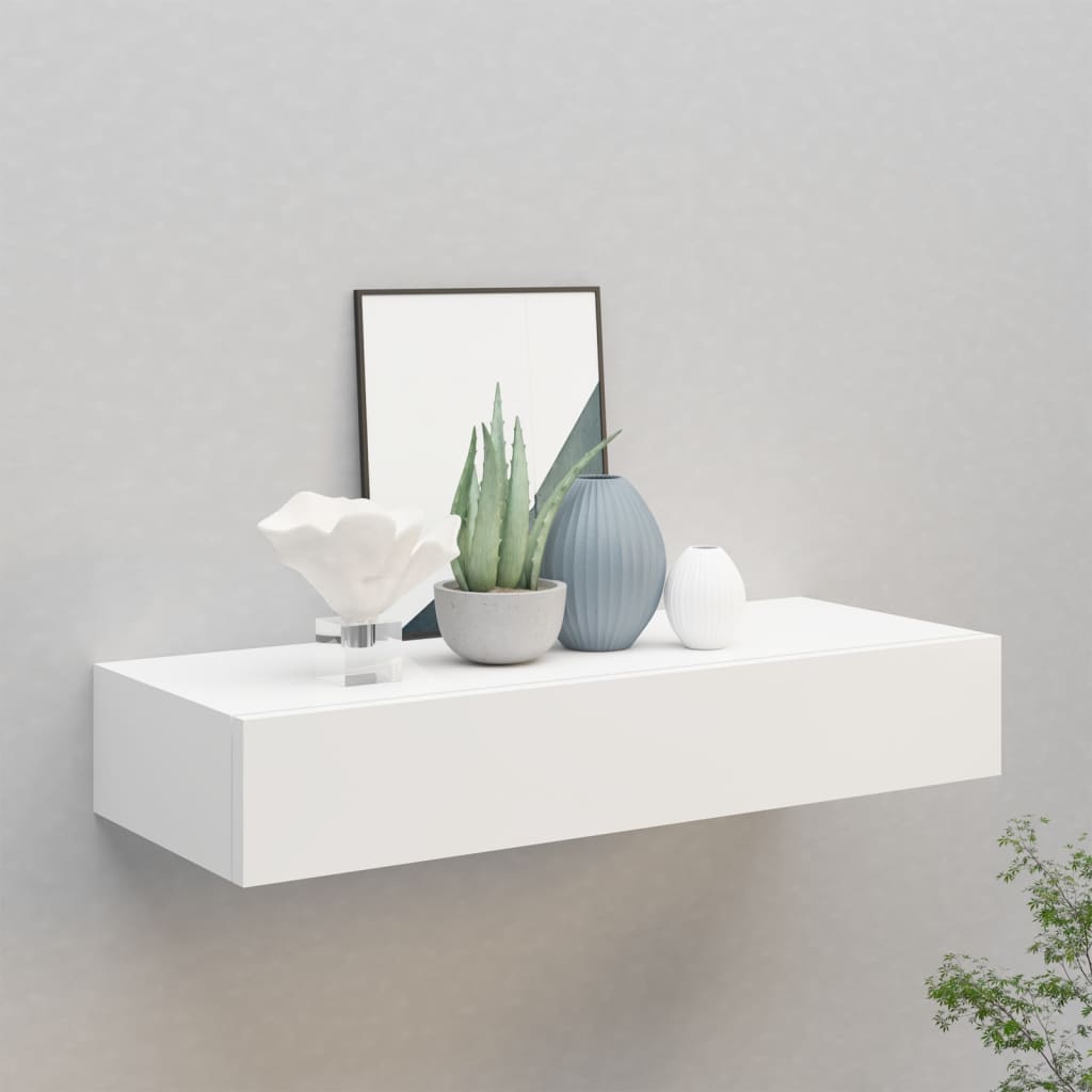 vidaXL Nástenná zásuvková polica biela 60x23,5x10 cm MDF