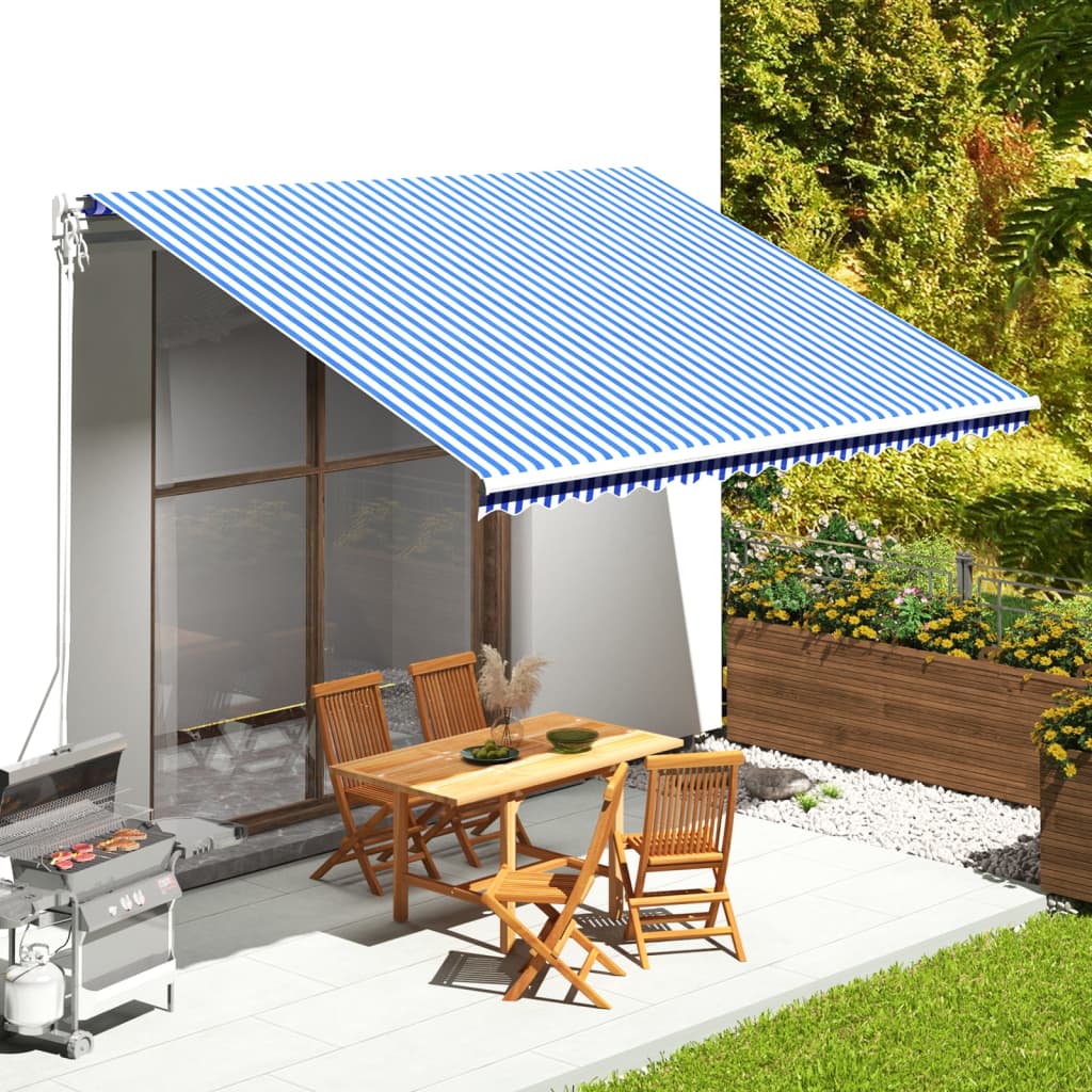 vidaXL Náhradná látka na markízu modro-biela 4,5x3,5 m