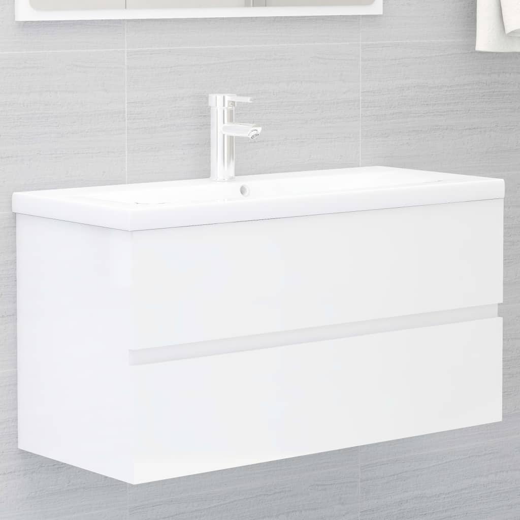 vidaXL Skrinka pod umývadlo lesklá biela 90x38,5x45cm kompozitné drevo