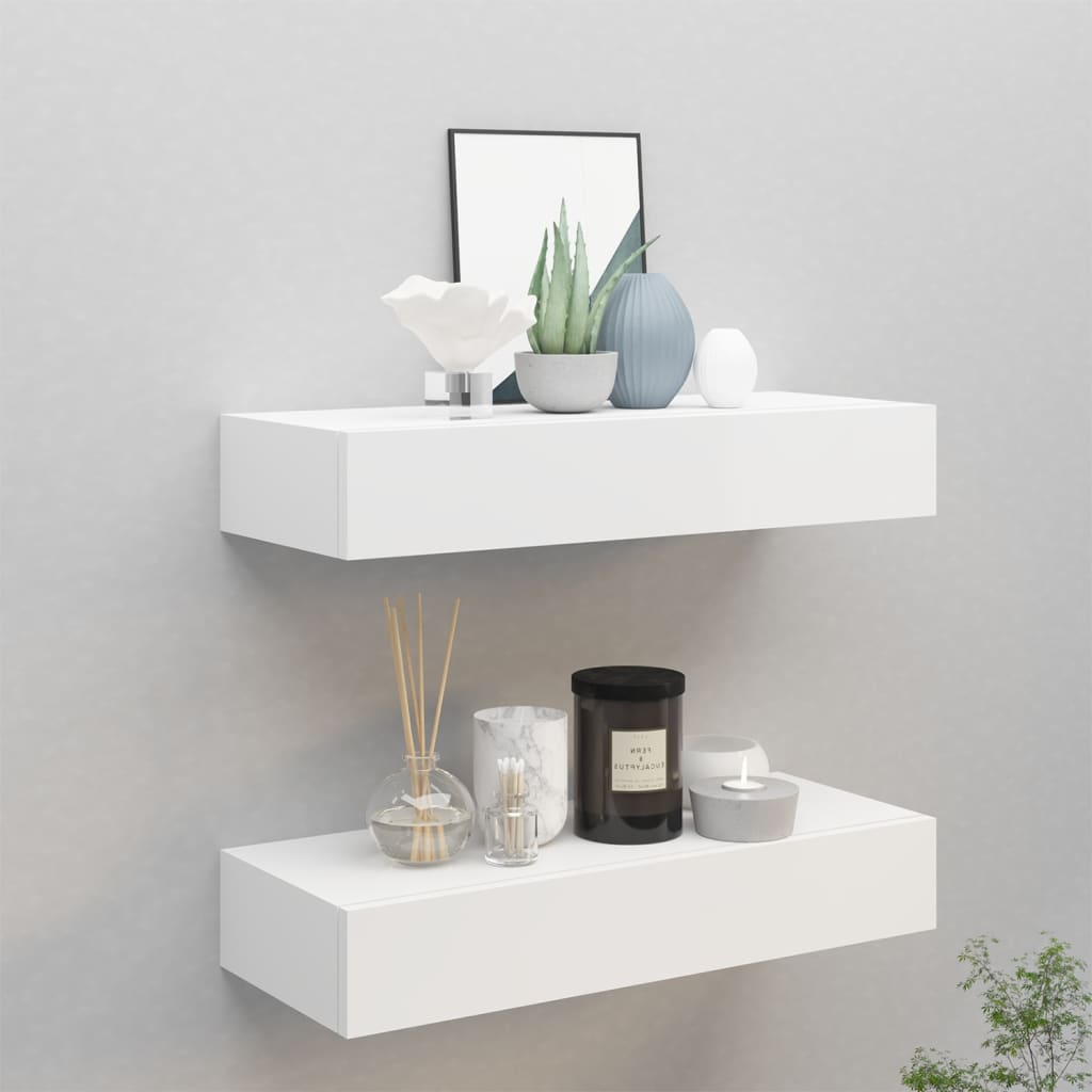 vidaXL Zásuvkové police nástenné 2 ks biele 60x23,5x10 cm MDF