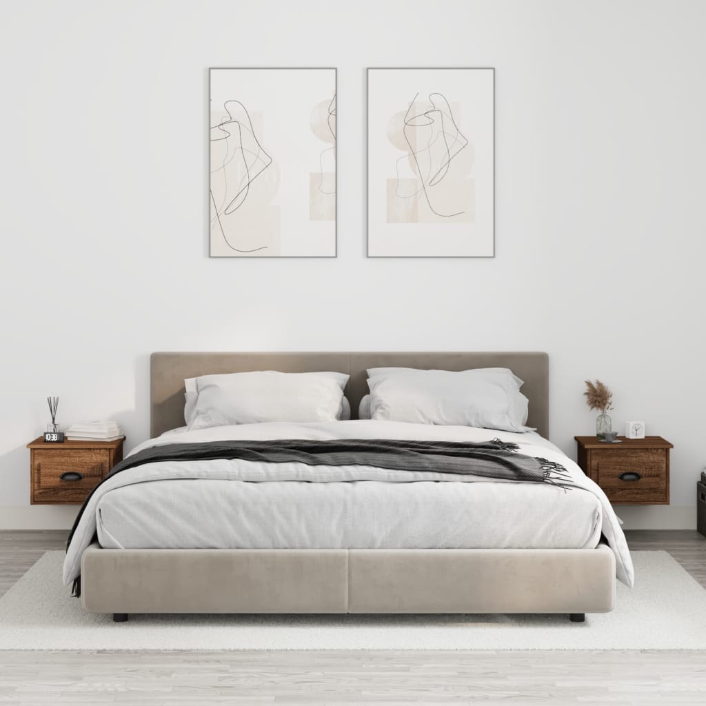 vidaXL Nástenné nočné stolíky 2 ks hnedý dub 41,5x36x28cm