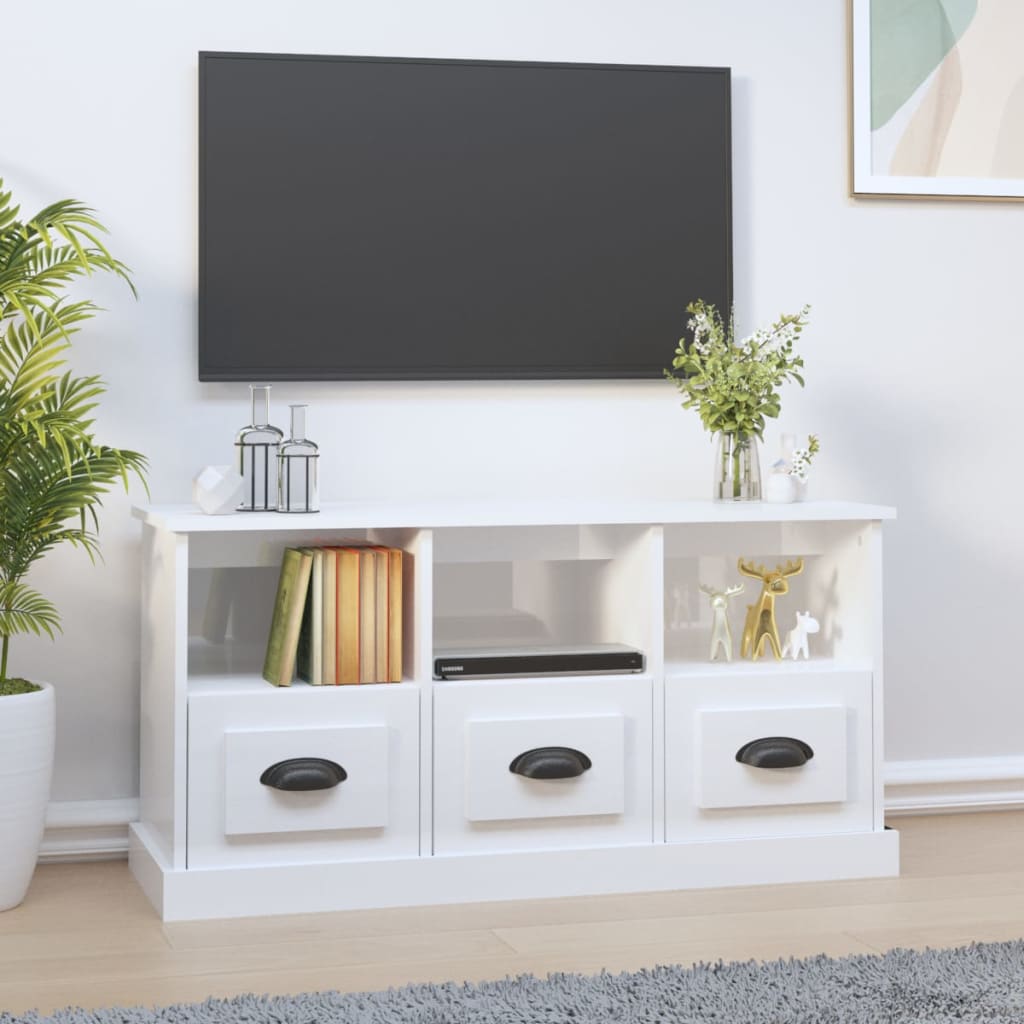 vidaXL TV skrinka lesklá biela 100x35x50 cm kompozitné drevo