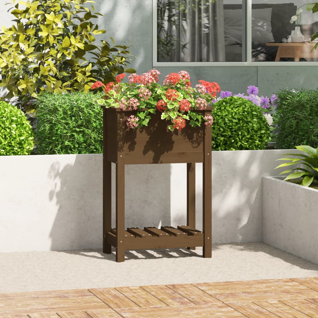 vidaXL Kvetináč s policou medovohnedý 54x34,5x81 cm masívna borovica