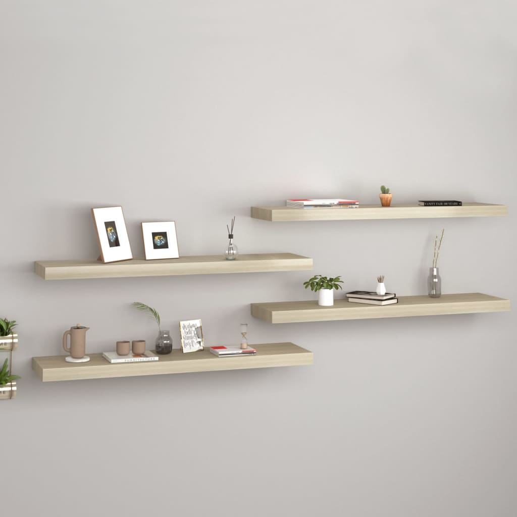 vidaXL Plávajúce nástenné police 4 ks, dubové 90x23,5x3,8 cm, MDF