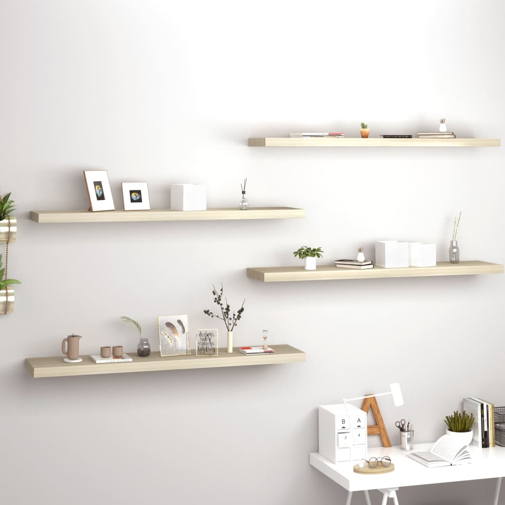 vidaXL Plávajúce nástenné police 4 ks, dubové 120x23,5x3,8 cm, MDF