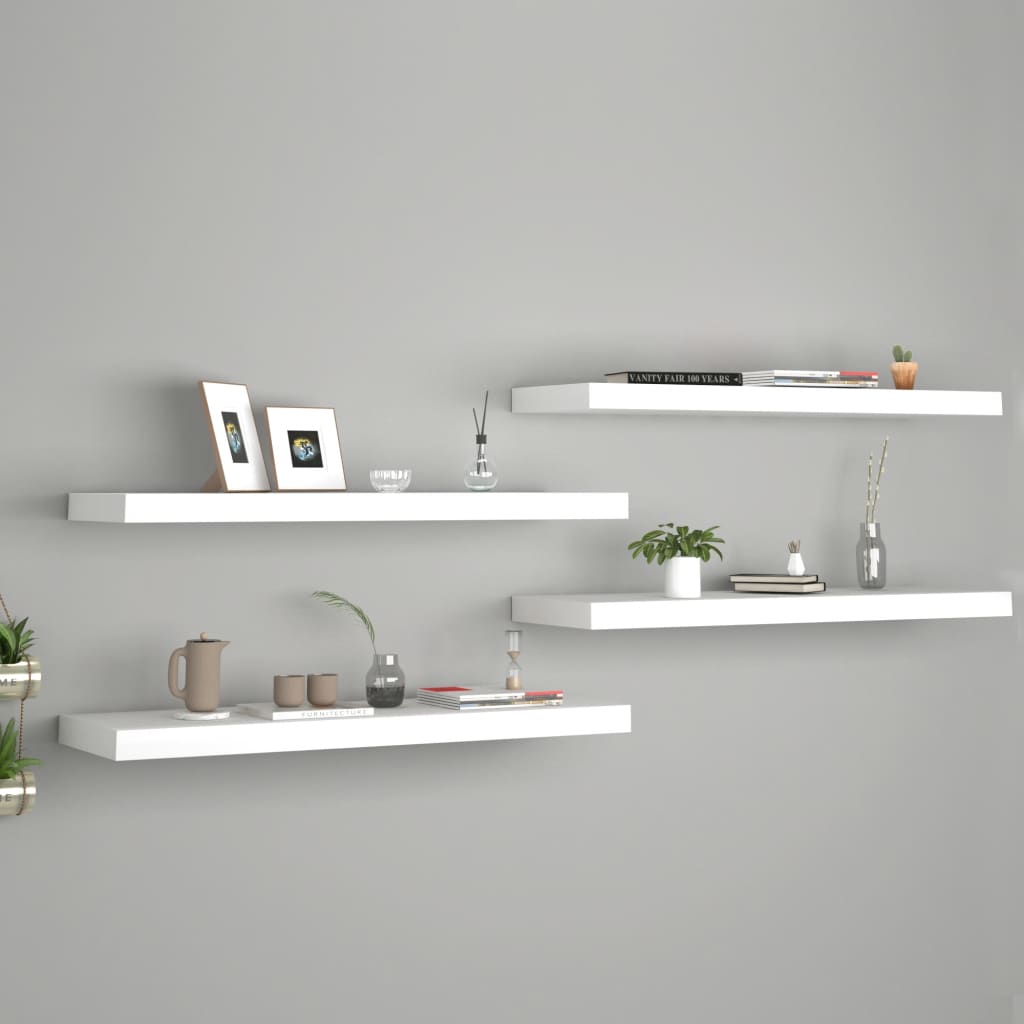 vidaXL Plávajúce nástenné police 4 ks, biele 80x23,5x3,8 cm, MDF