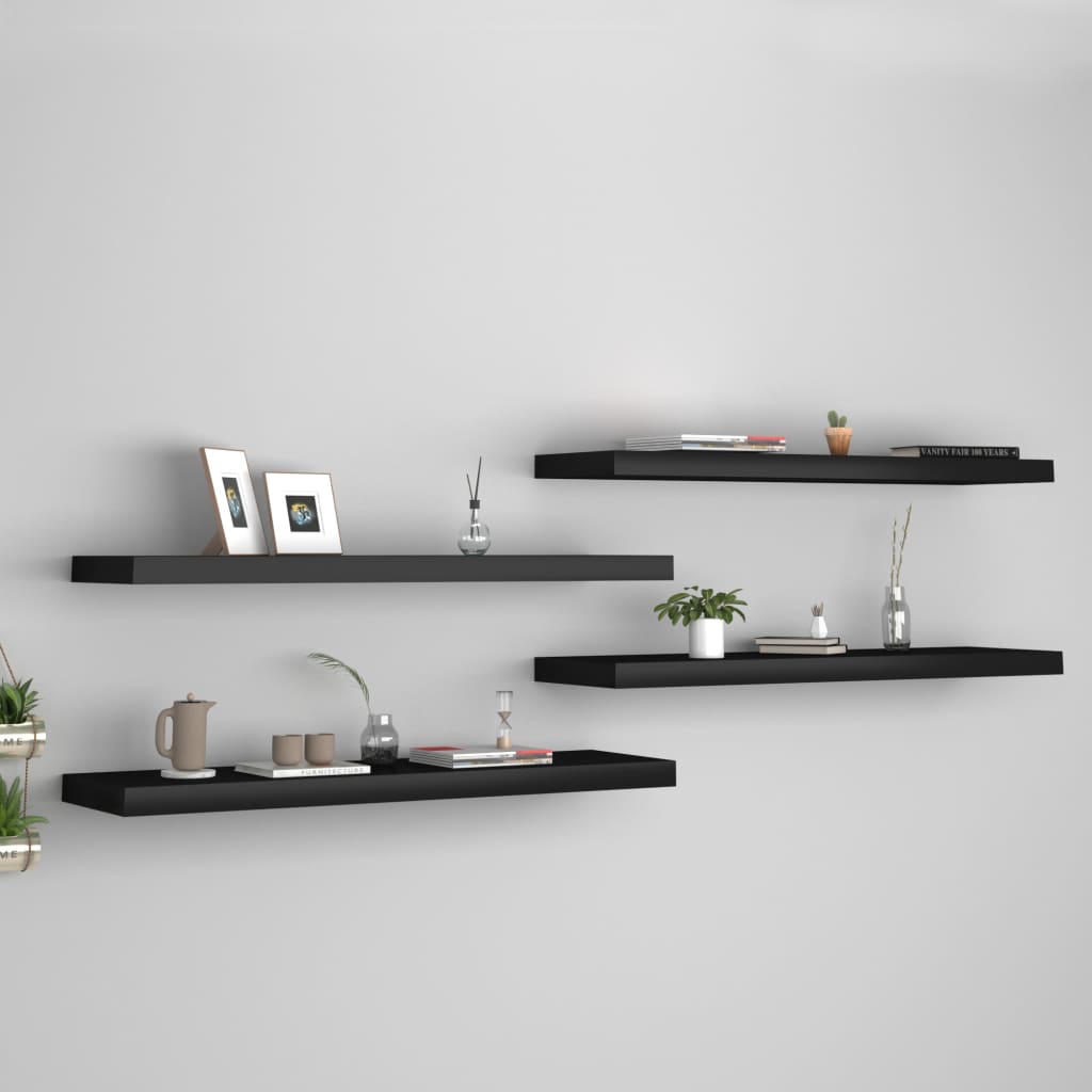 vidaXL Plávajúce nástenné police 4 ks, čierne 90x23,5x3,8 cm, MDF