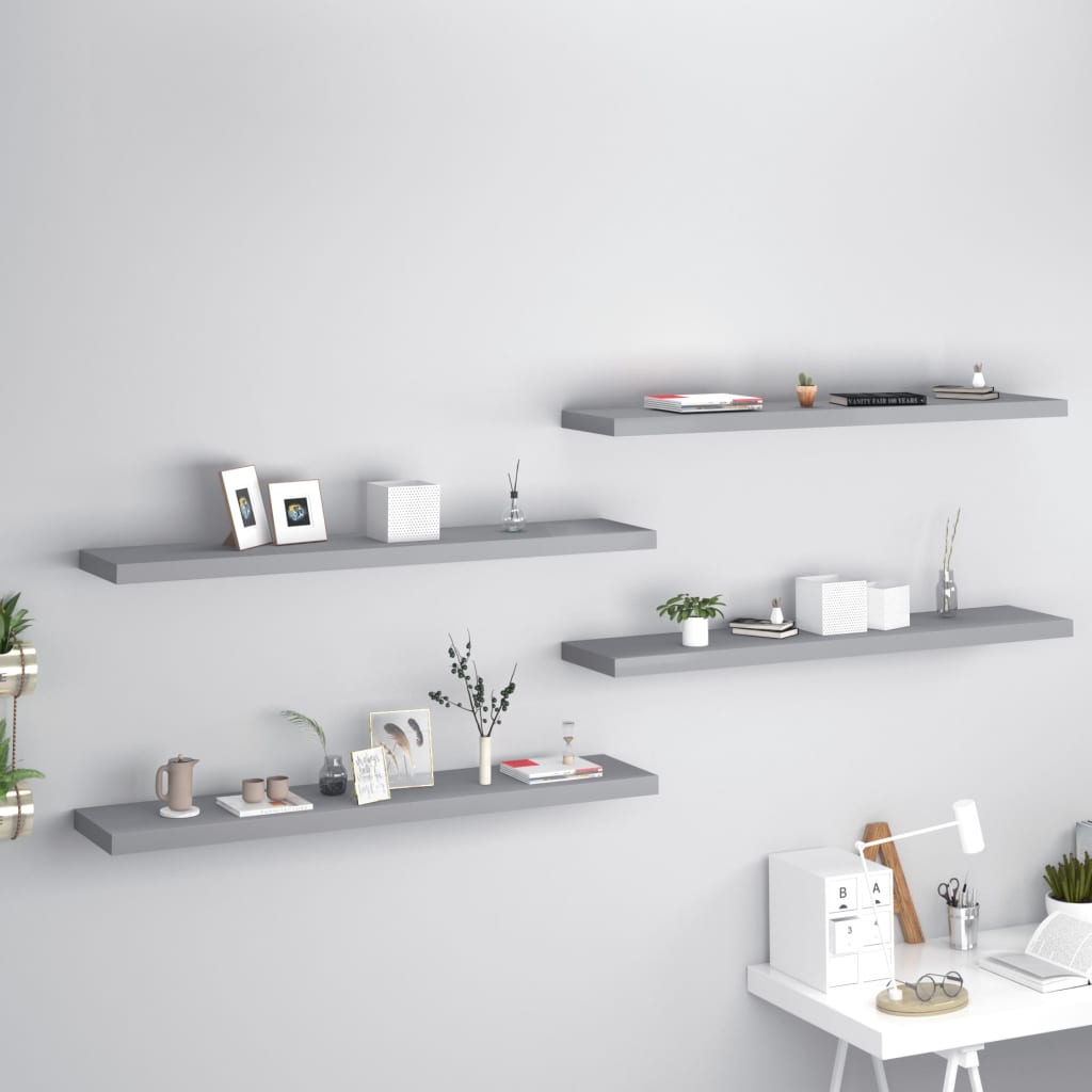 vidaXL Plávajúce nástenné police 4 ks, sivé 120x23,5x3,8 cm, MDF