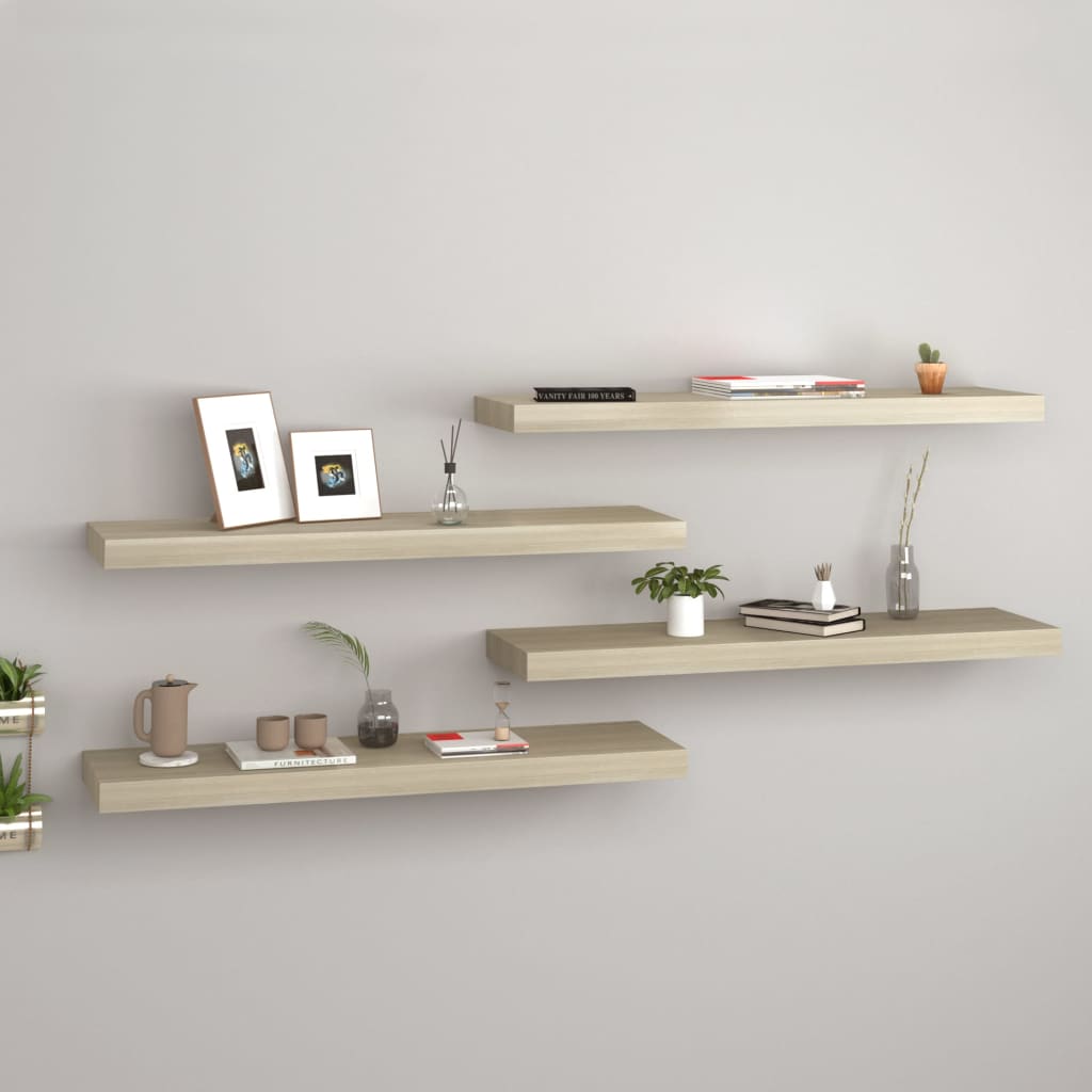 vidaXL Plávajúce nástenné police 4 ks, dubové 80x23,5x3,8 cm, MDF