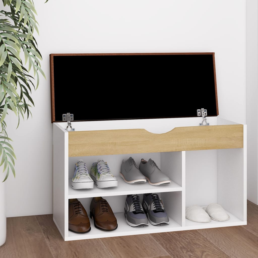 vidaXL Lavica na topánky s vankúšom biela a farba dubu sonoma 80x30x47 cm drevotrieska
