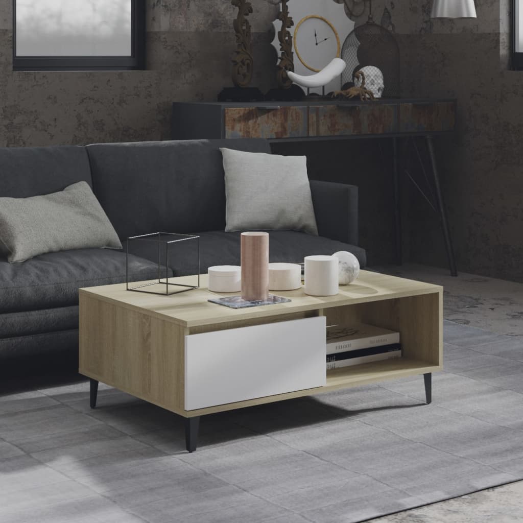 vidaXL Konferenčný stolík biely a dub sonoma 90x60x35 cm drevotrieska