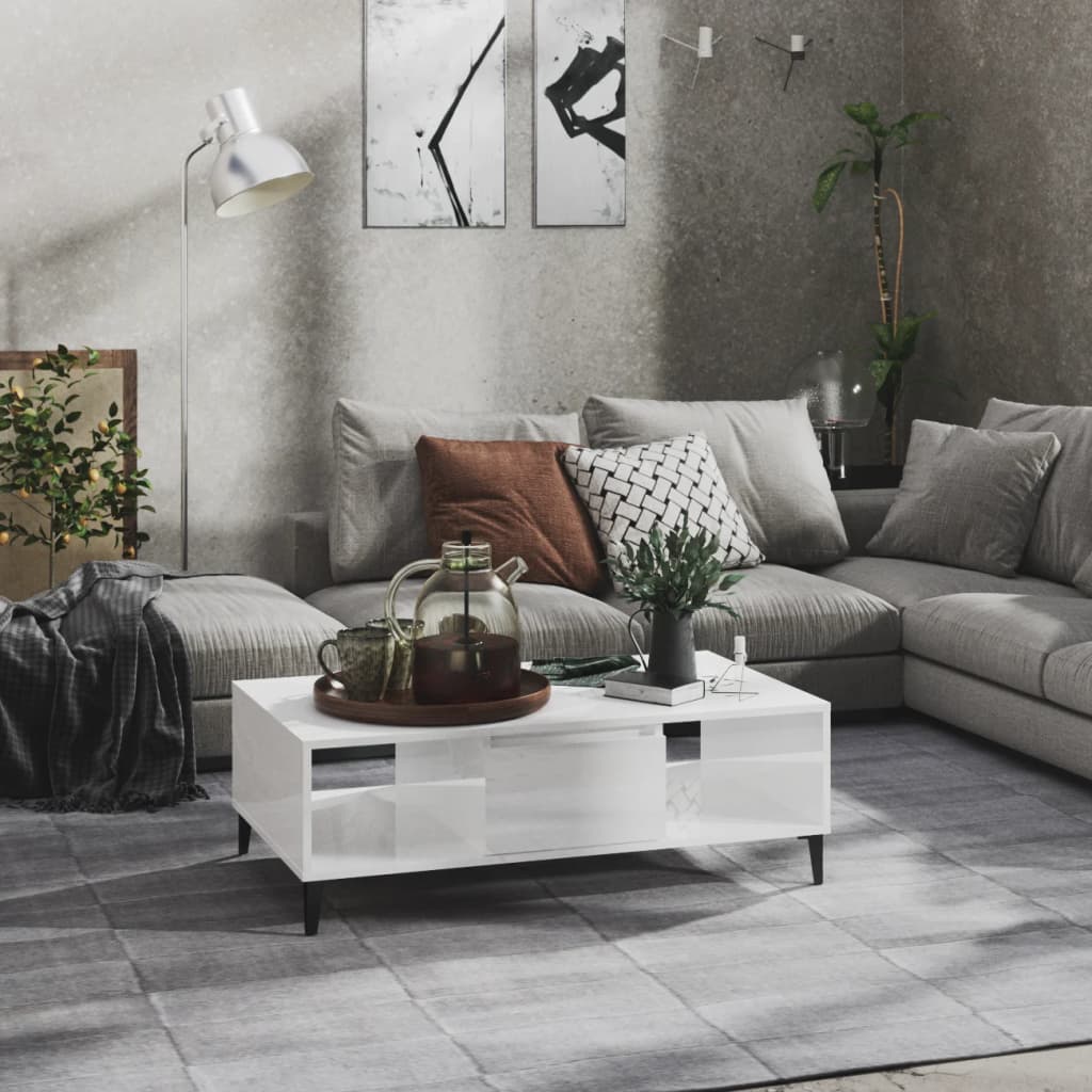 vidaXL Konferenčný stolík lesklý biely 103,5x60x35 cm drevotrieska