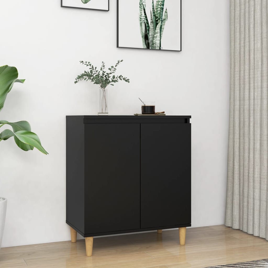 vidaXL Komoda, nohy z masívu, čierna 60x35x70 cm, kompozitné drevo