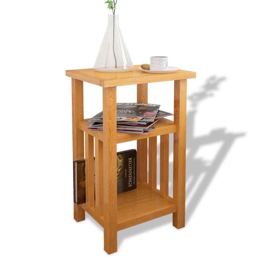 vidaXL Odkladací stolík s poličkou 27x35x55 cm, dubový masív