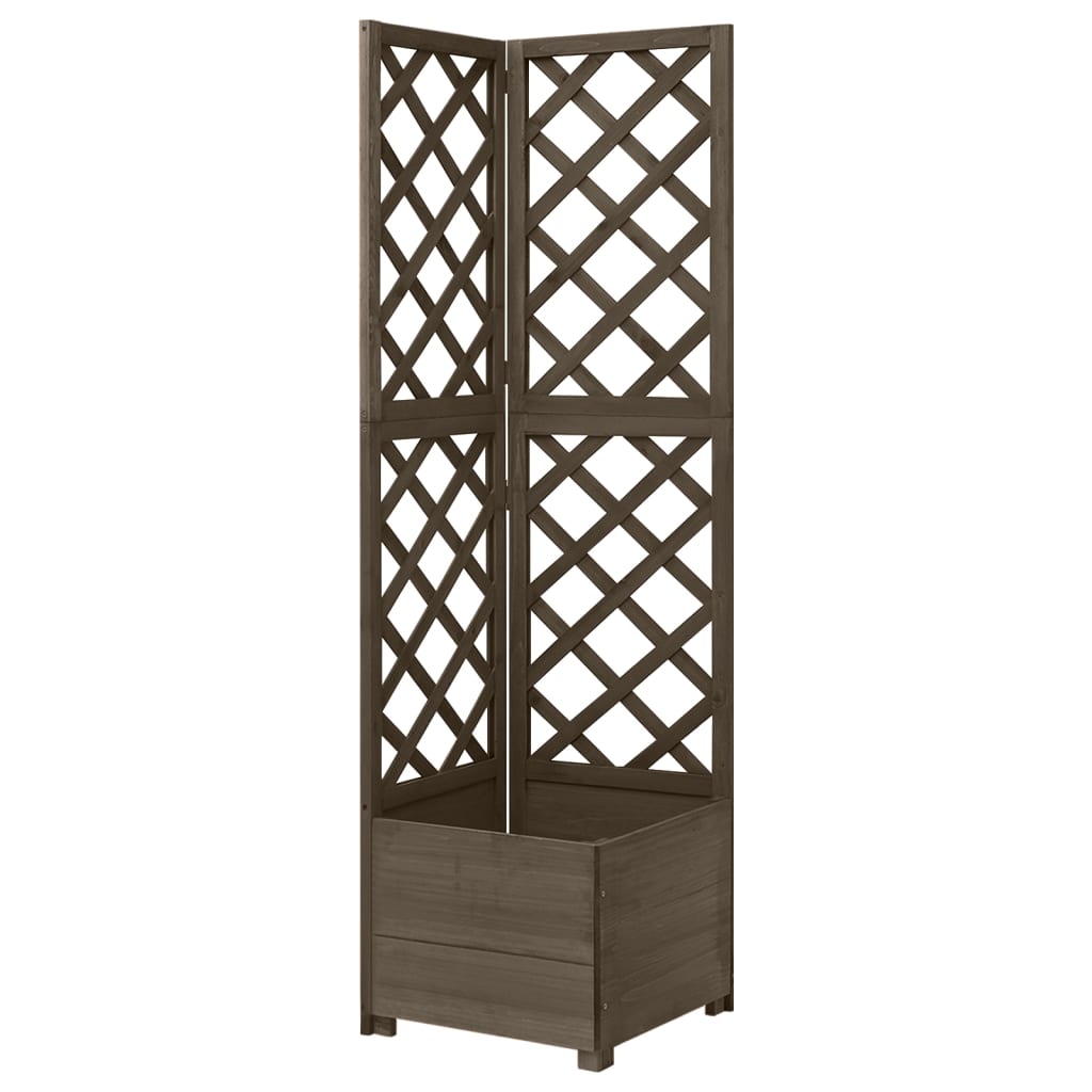 vidaXL Rohový kvetináč s mriežkou sivý 40x40x150 cm masívne jedľové drevo
