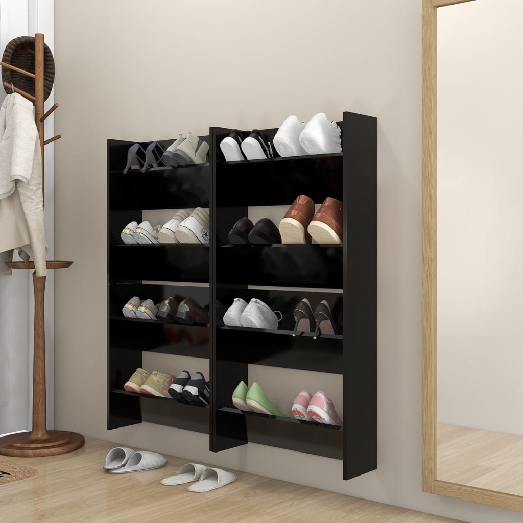 vidaXL Nástenné skrinky na topánky 4 ks, čierne 60x18x60 cm