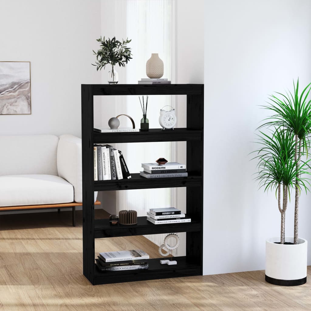 vidaXL Knižnica/deliaca stena čierna 80x30x135,5 cm masívna borovica