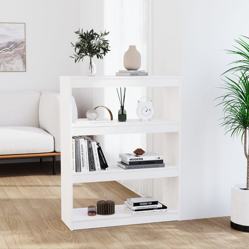 vidaXL Knižnica/deliaca stena biela 80x30x103,5 cm masívna borovica