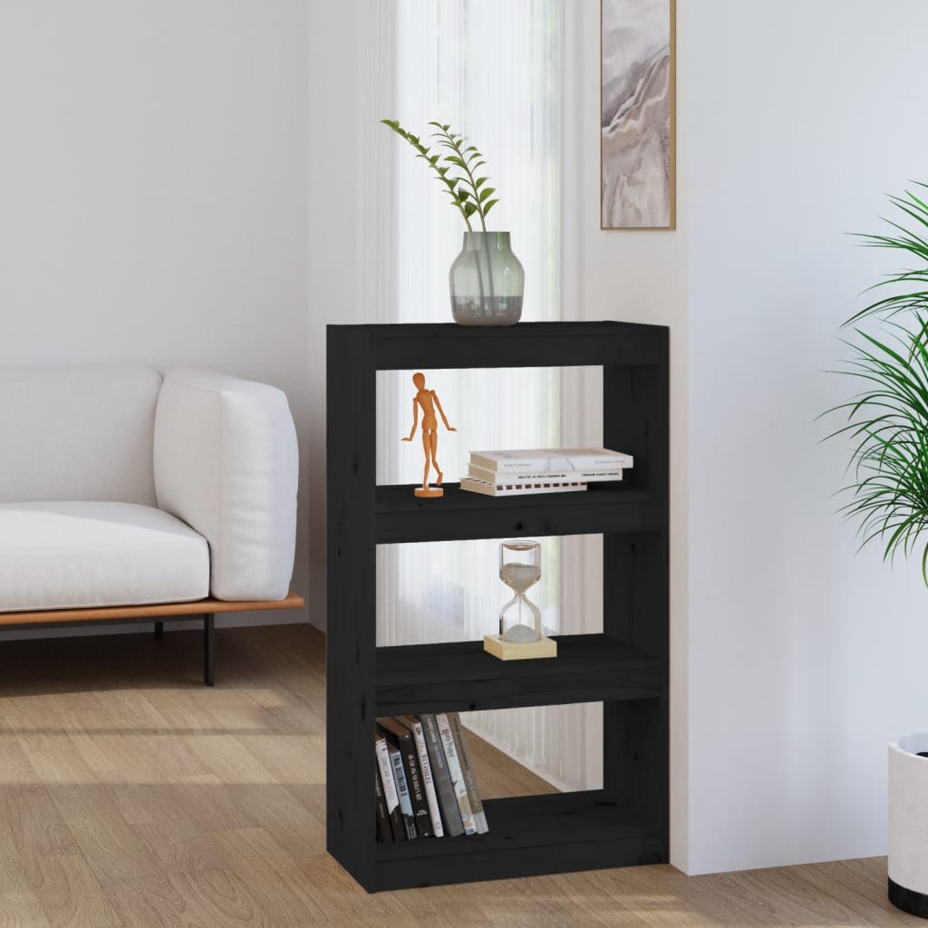 vidaXL Knižnica/deliaca stena čierna 60x30x103,5 cm masívna borovica