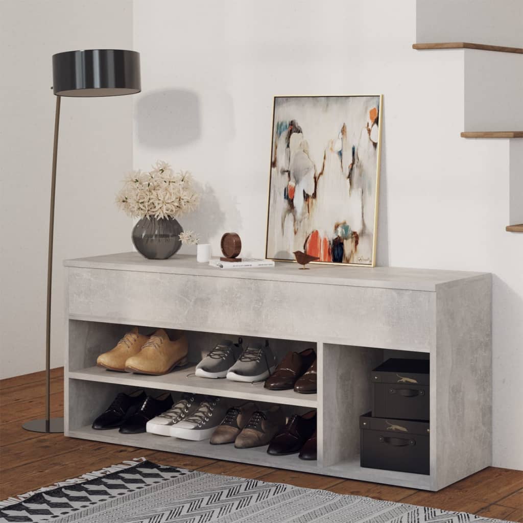 vidaXL Lavica na topánky betónová sivá 105x30x45 cm drevotrieska