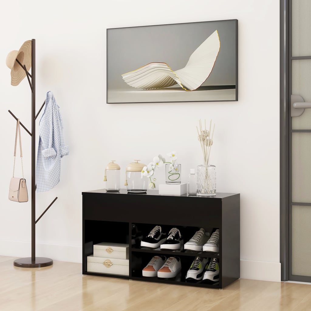 vidaXL Lavica na topánky čierna 80x30x45 cm drevotrieska