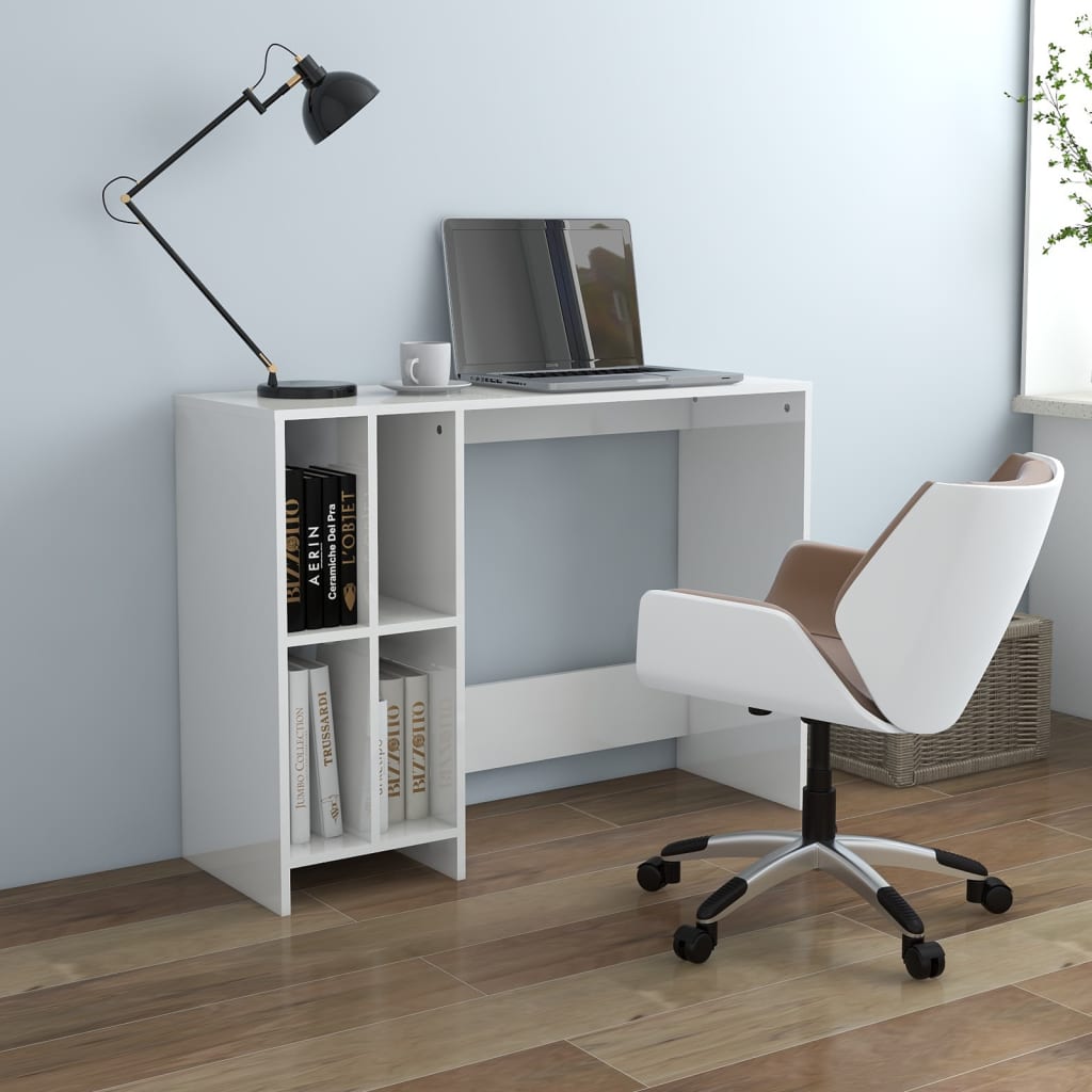 vidaXL Stôl na notebook vysoký lesk biely 102,5x35x75 cm drevotrieska
