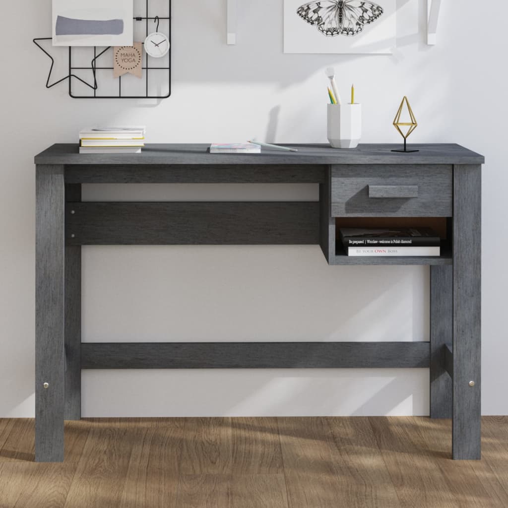 vidaXL Písací stôl HAMAR, tmavosivý 110x40x75 cm, borovicový masív