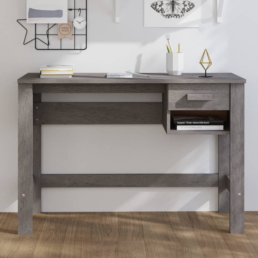 vidaXL Písací stôl HAMAR, svetlosivý 110x40x75 cm, borovicový masív