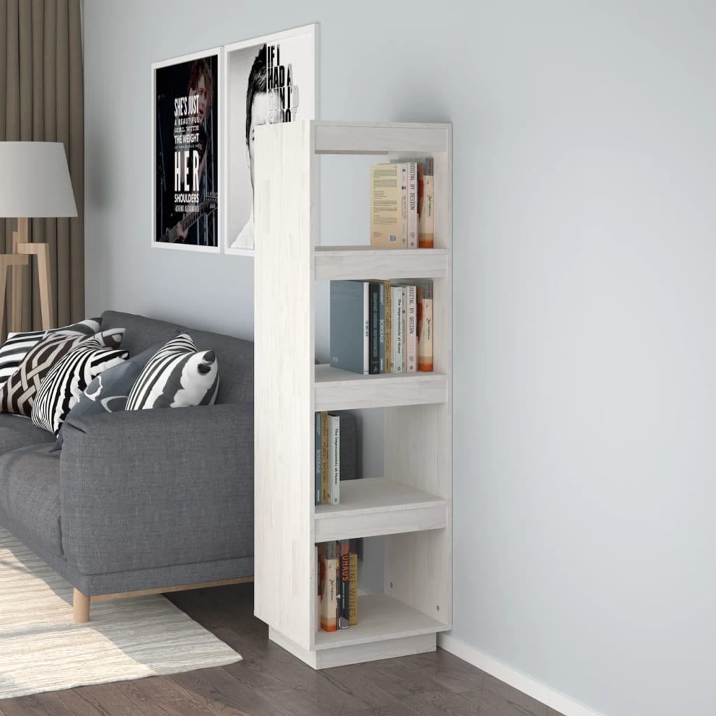 vidaXL Knižnica/deliaca stena biela 40x35x135 cm masívna borovica