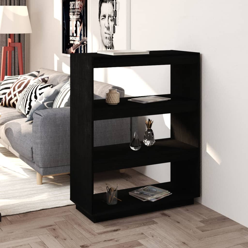 vidaXL Knižnica/deliaca stena čierna 80x35x103 cm masívna borovica