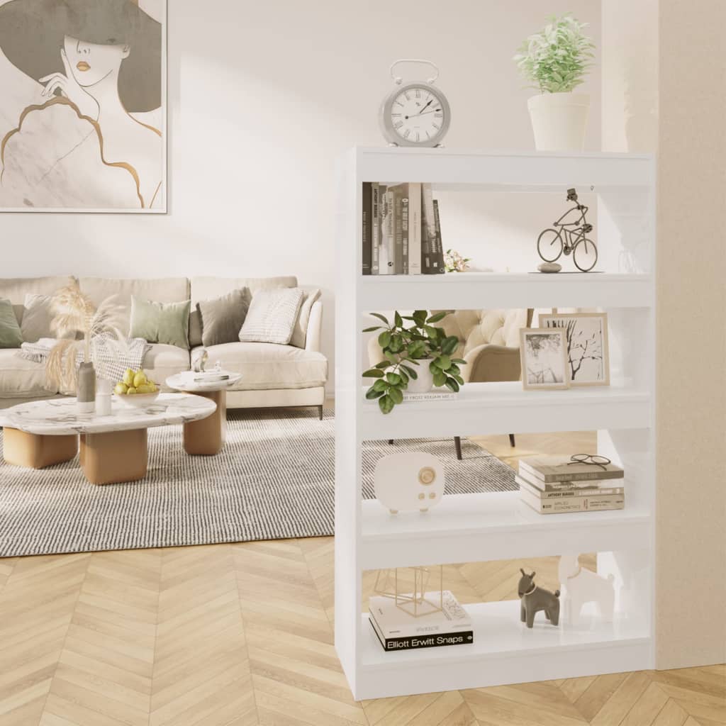 vidaXL Knižnica/deliaca stena lesklá biela 80x30x135 cm drevotrieska