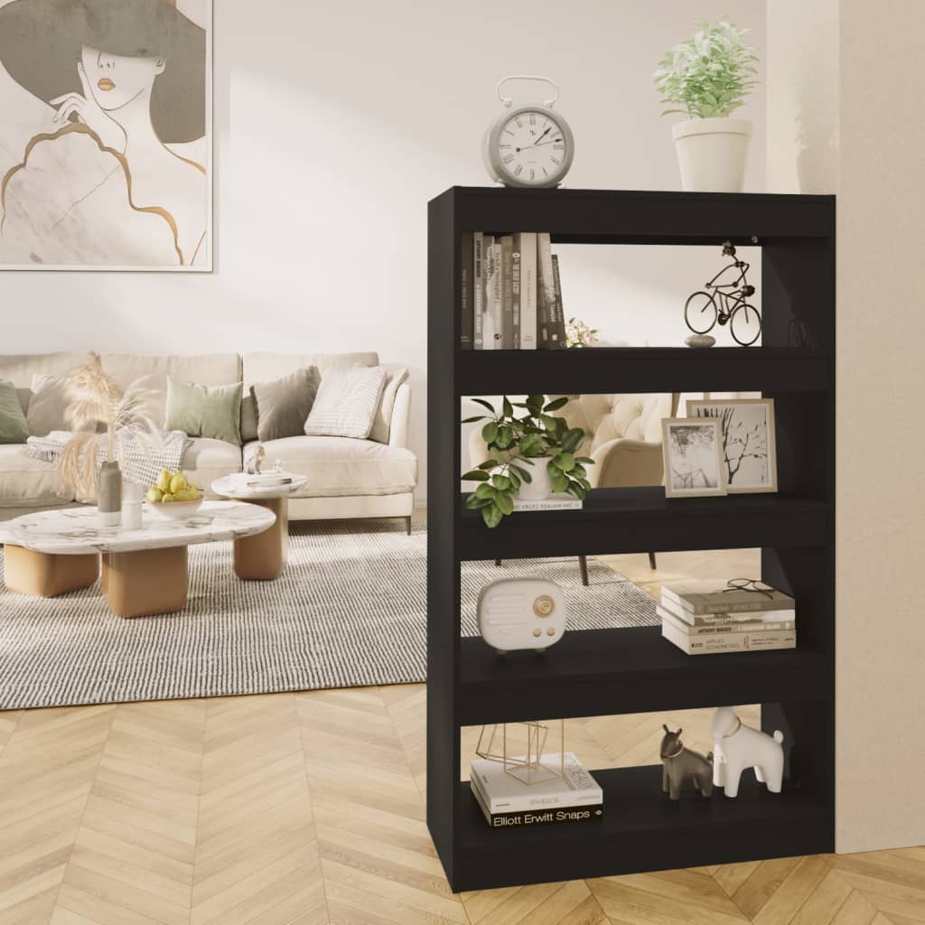 vidaXL Knižnica/deliaca stena čierna 80x30x135 cm drevotrieska