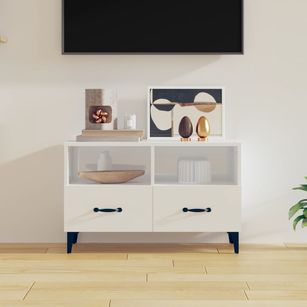 vidaXL TV skrinka lesklá biela 80x36x50 cm spracované drevo