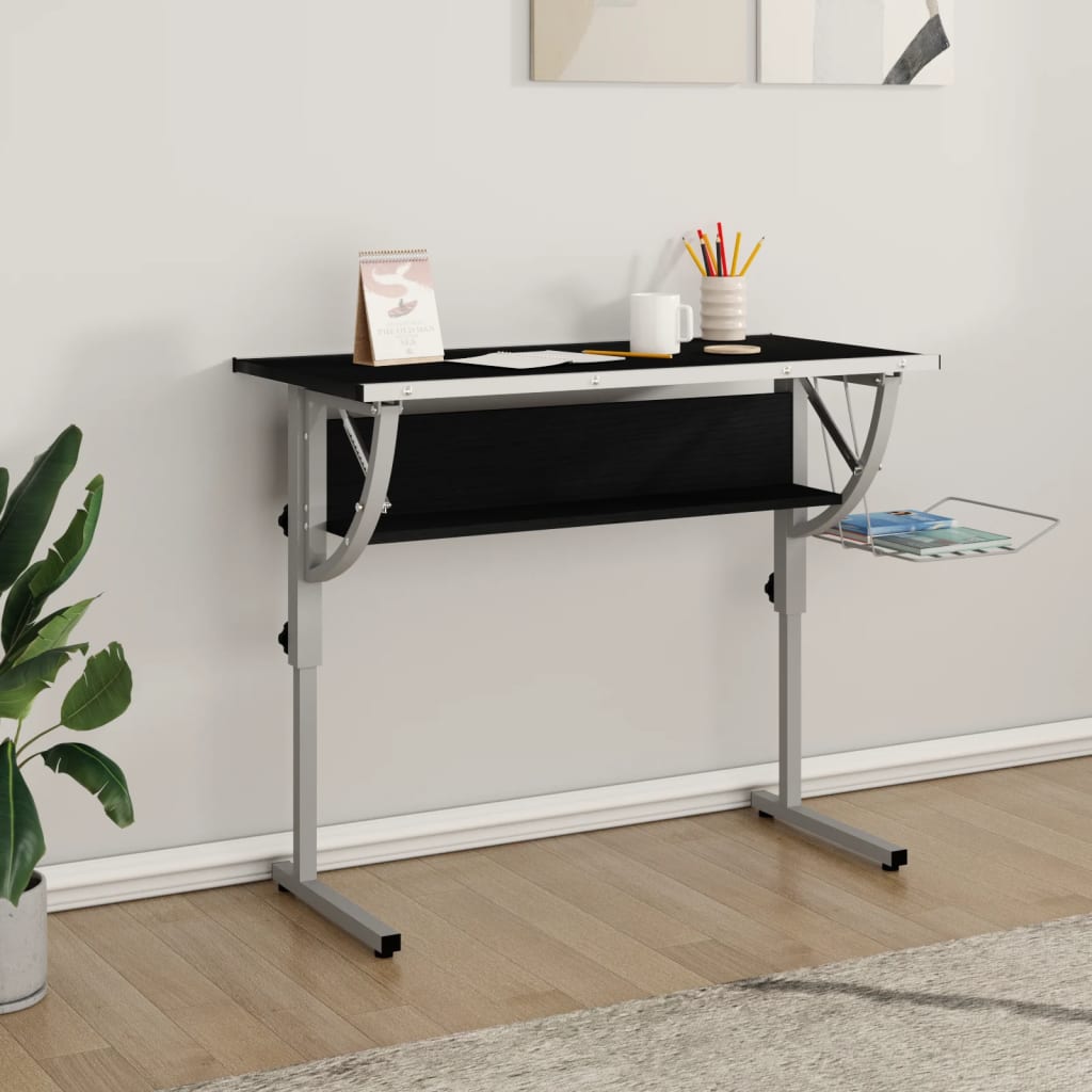 vidaXL vidaX Písací stôl čierny a sivý 110x53x(58-87)cm spracované drevo oceľ