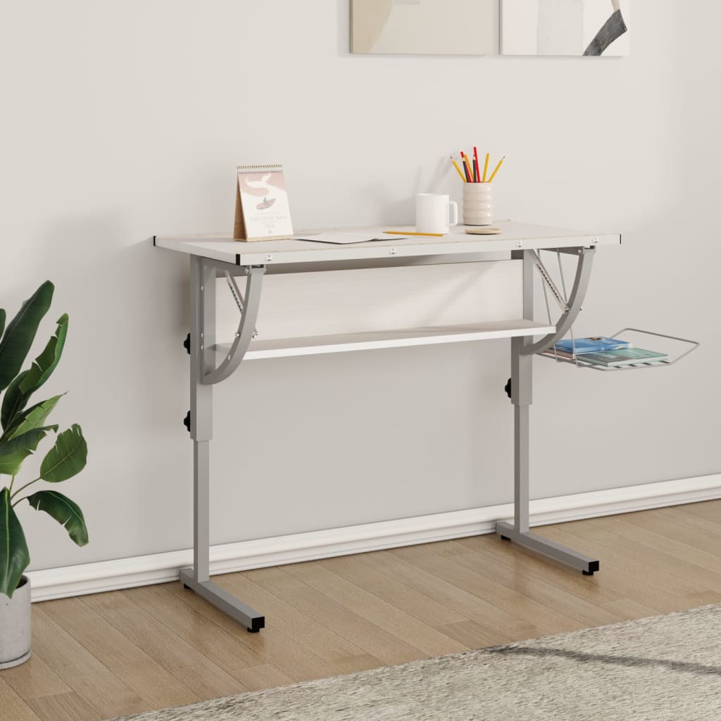 vidaXL vidaX Písací stôl biely a sivý 110x53x(58-87) cm spracované drevo oceľ