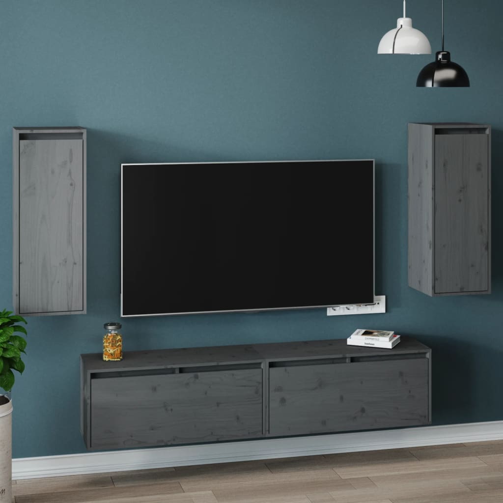 vidaXL Nástenné skrinky 2 ks sivé 30x30x80 cm masívna borovica