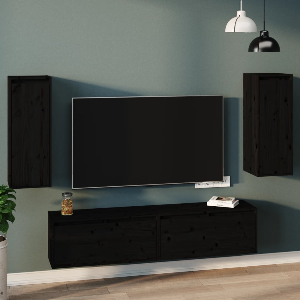 vidaXL Nástenné skrinky 2 ks čierne 30x30x80 cm masívna borovica