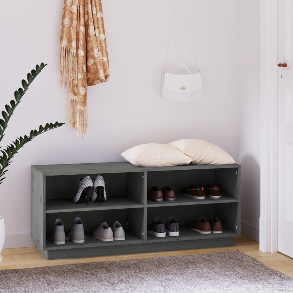 vidaXL Skrinka na topánky sivá 110x34x45 cm masívna borovica