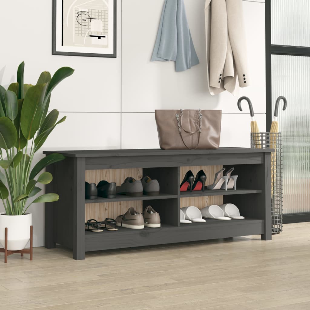 vidaXL Skrinka na topánky sivá 110x38x45,5 cm masívna borovica