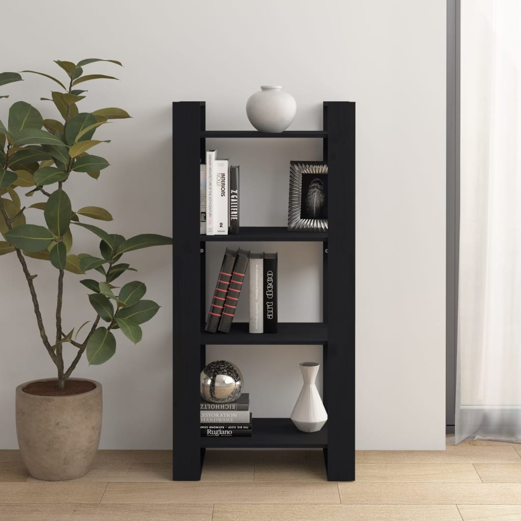vidaXL Knižnica/deliaca stena čierna 60x35x125 cm masívne drevo