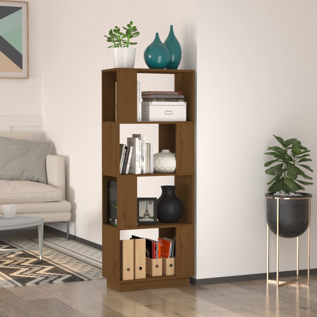 vidaXL Knižnica/deliaca stena hnedá 51x25x132 cm masívna borovica