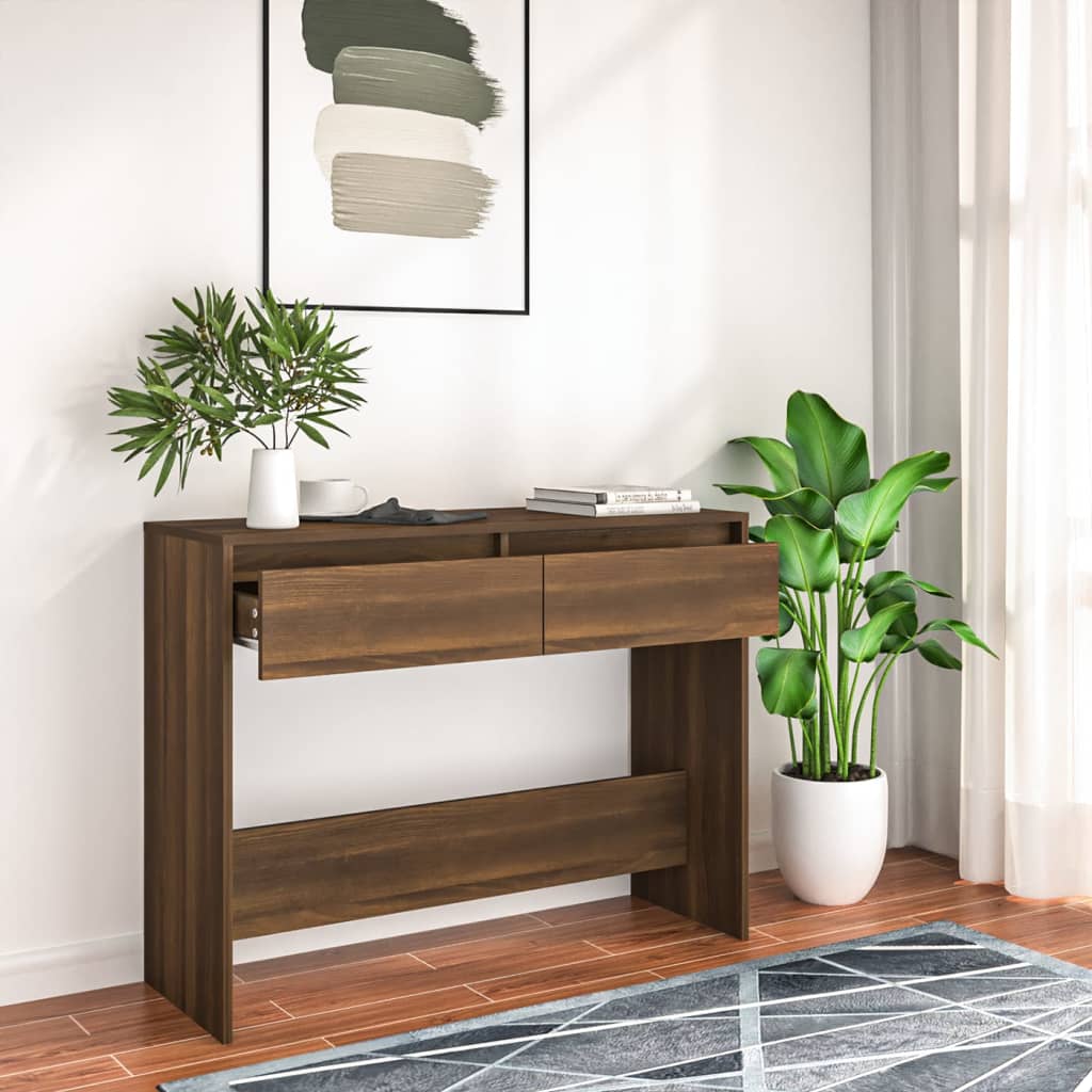 vidaXL Konzolový stolík hnedý dub 100x35x76,5 cm drevotrieska