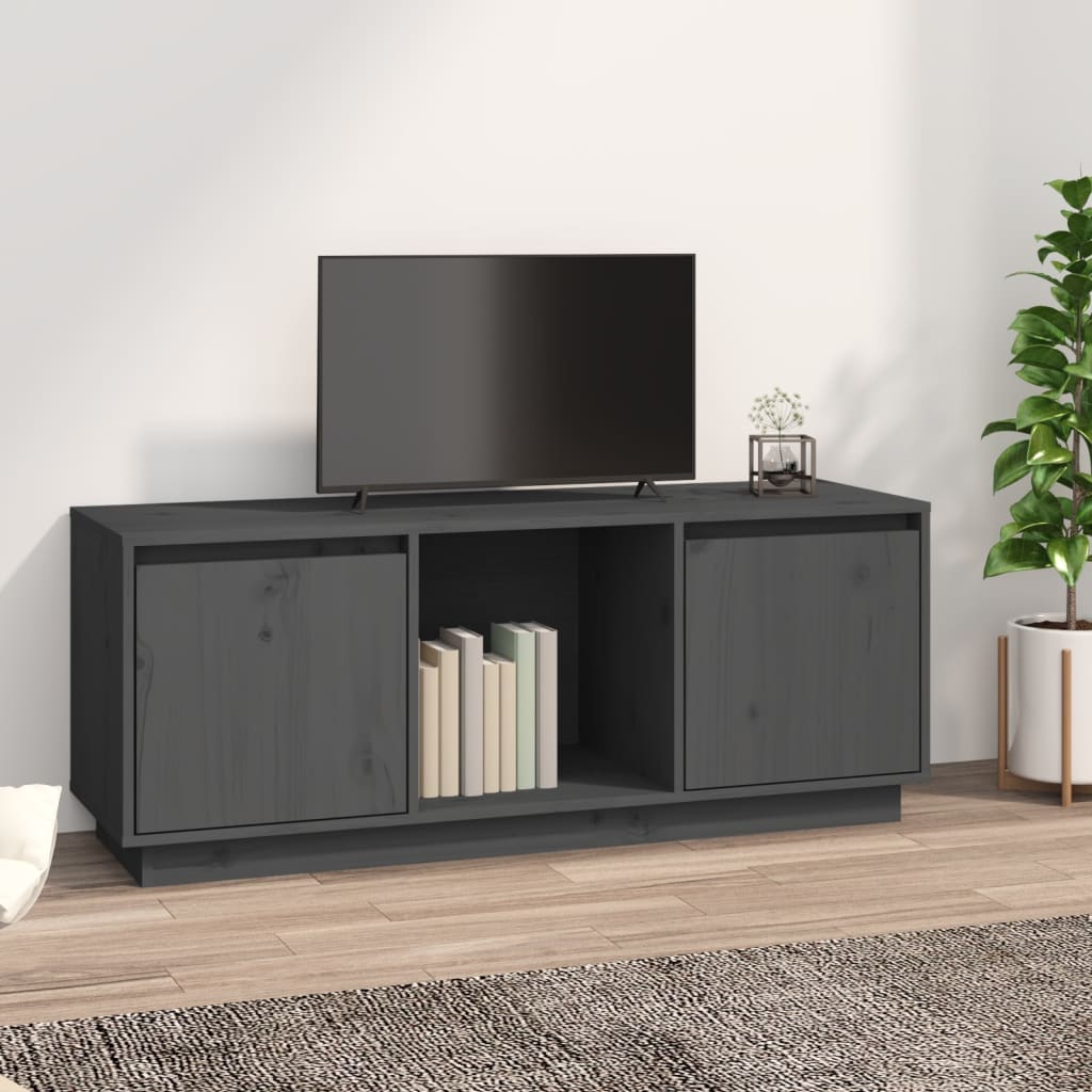 vidaXL TV skrinka sivá 110,5x35x44 cm masívna borovica