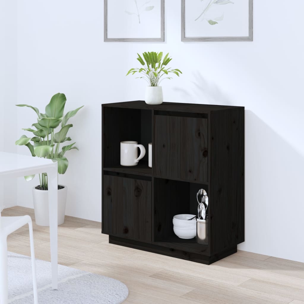 vidaXL Komoda čierna 74x35x80 cm borovicový masív