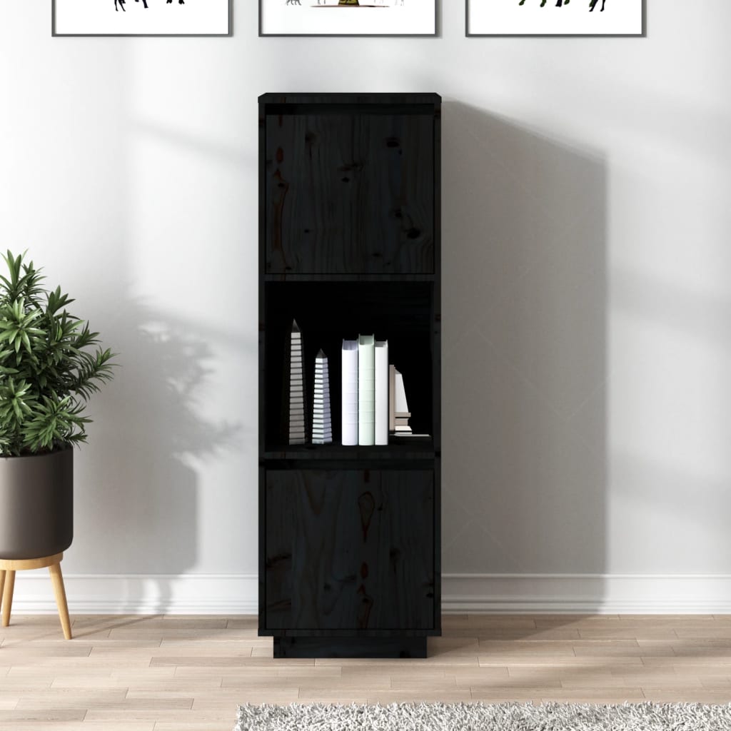 vidaXL Komoda čierna 38x35x117 cm masívna borovica