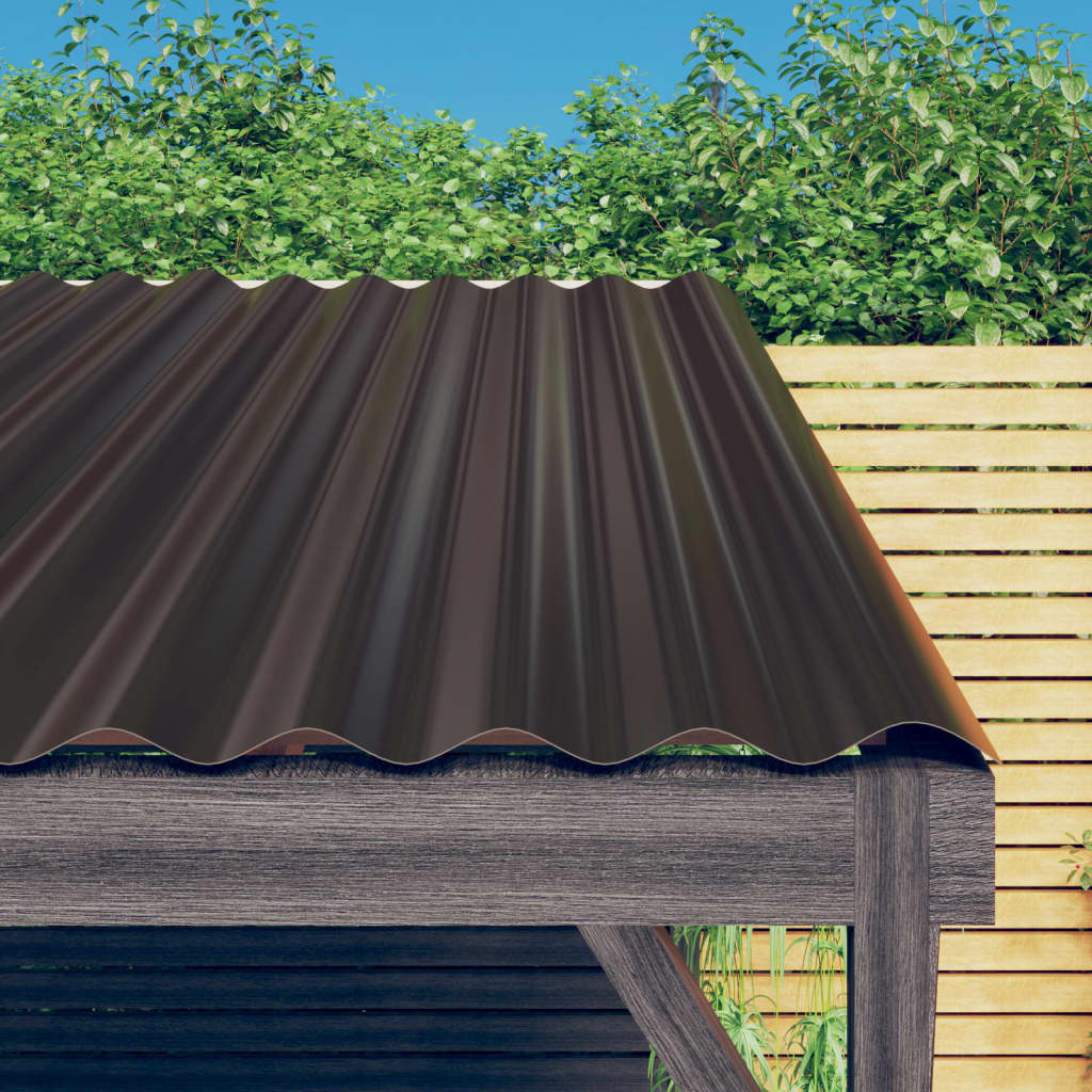 vidaXL Strešné panely 12 ks práškovaná oceľ hnedé 100x36 cm