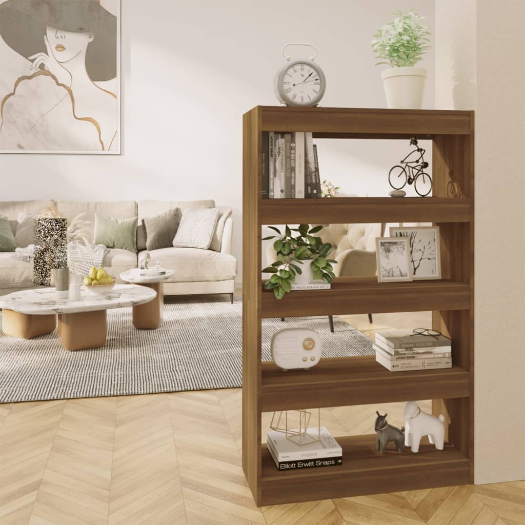 vidaXL Knižnica/deliaca stena hnedý dub 80x30x135 cm drevotrieska