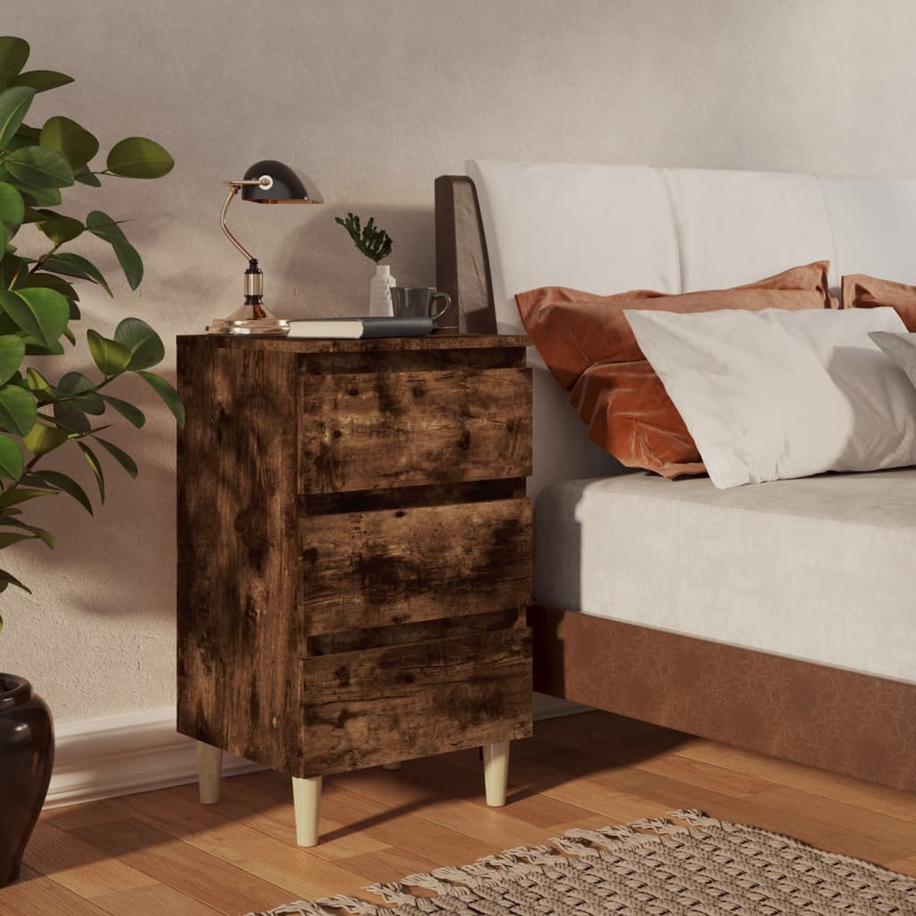 vidaXL Nočné stolíky nohy z masívneho dreva 2 ks dymový dub 40x35x69cm
