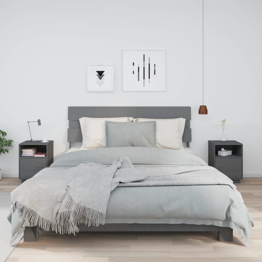 vidaXL Nočné stolíky 2 ks sivé 40x34x55 cm borovicový masív