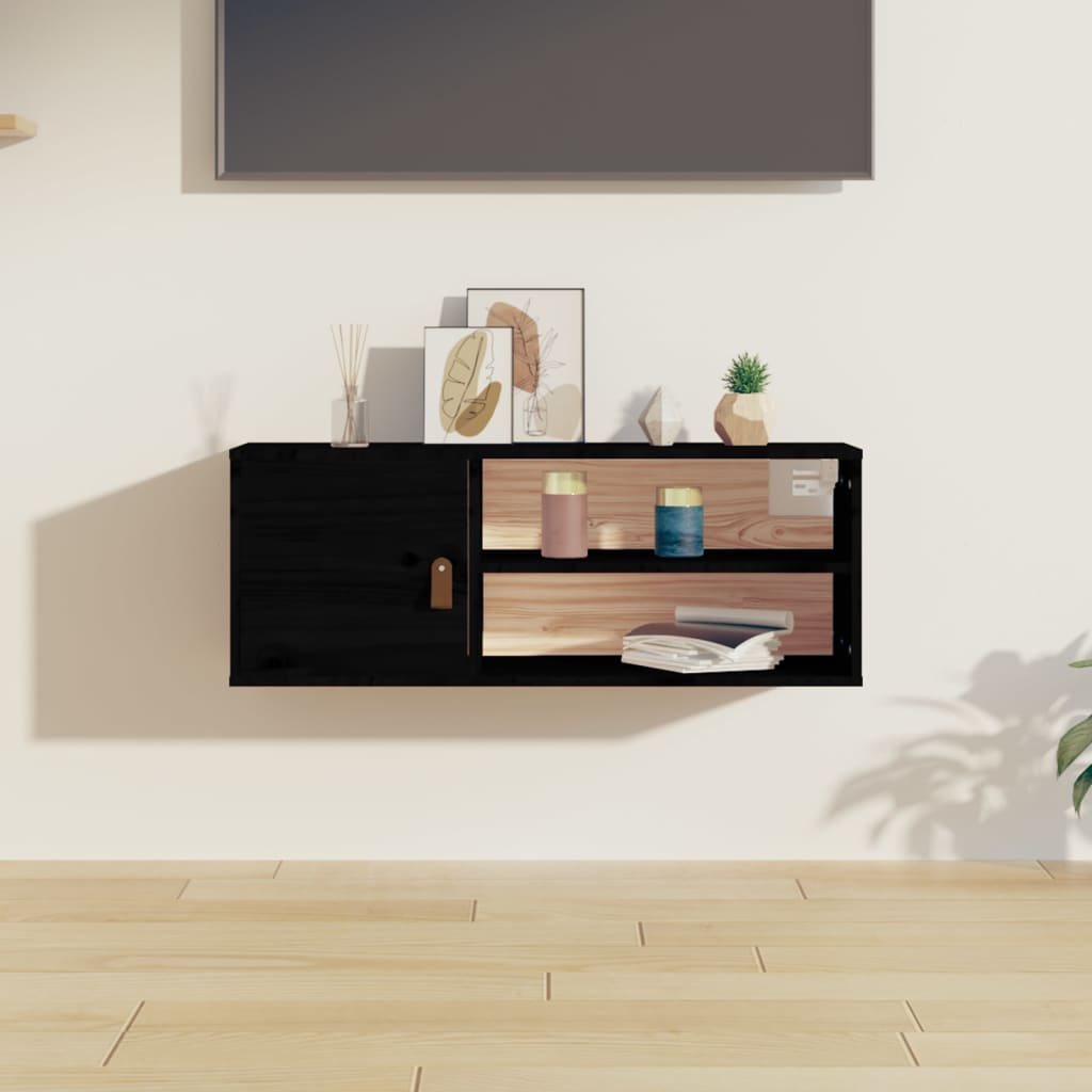 vidaXL Nástenná skrinka čierna 80x30x30 cm masívna borovica